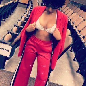 Red, black and white dressy track pants